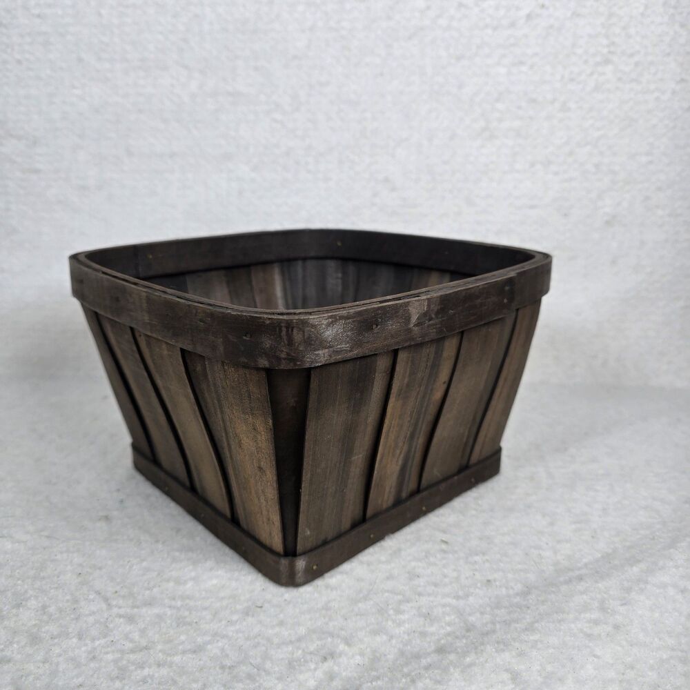 Dark Brown Slatted Planter Basket Or Apple Basket 9x9x5